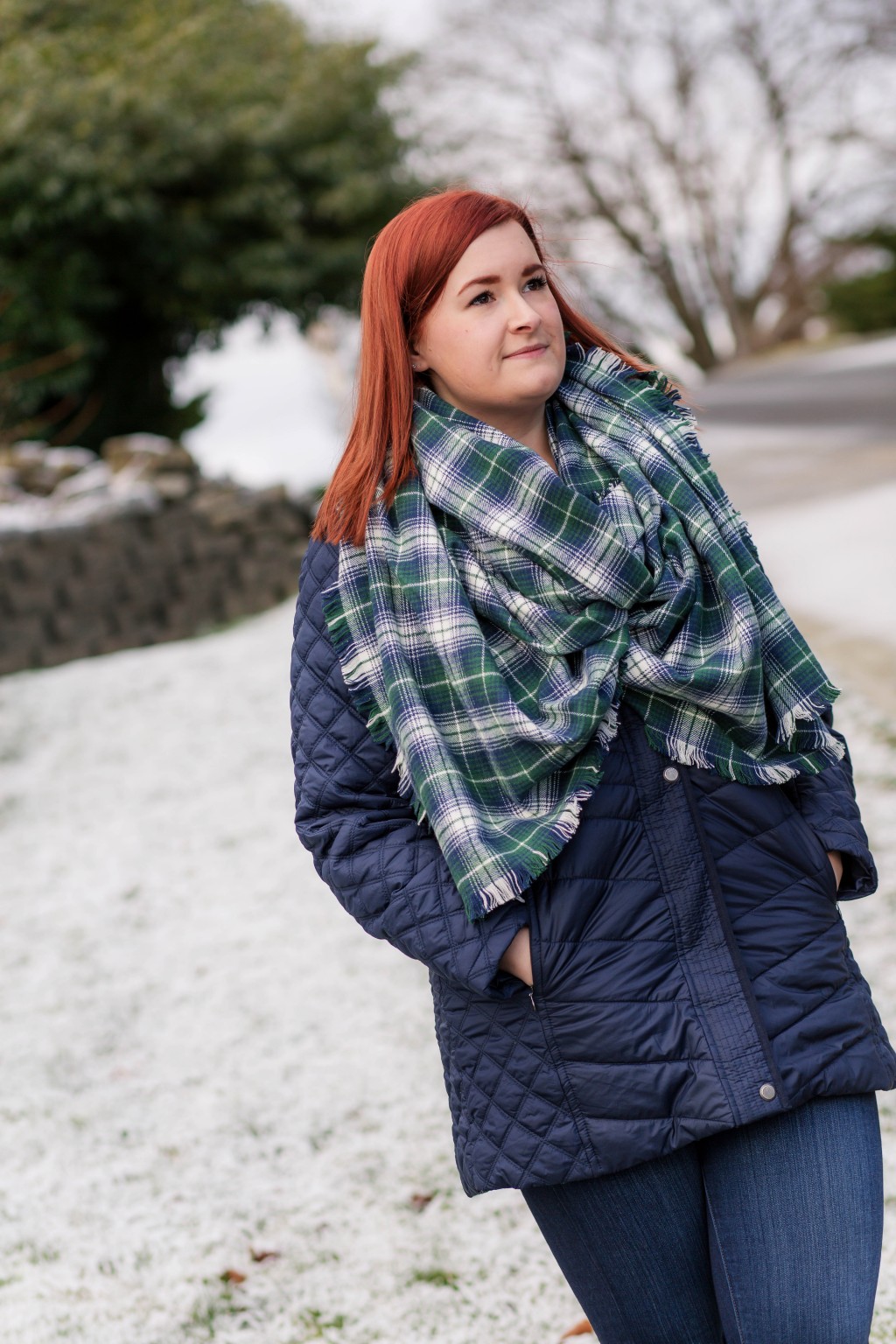 warm winter coat and blanket scarf